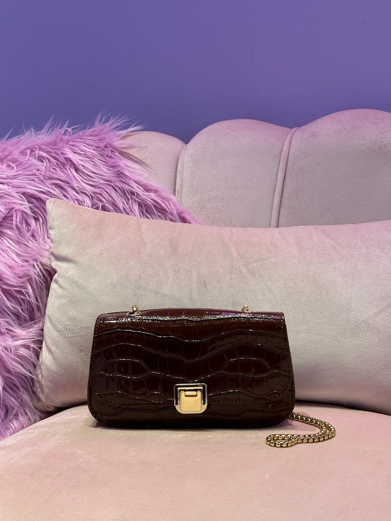 Cora Croco Brown Schoudertas