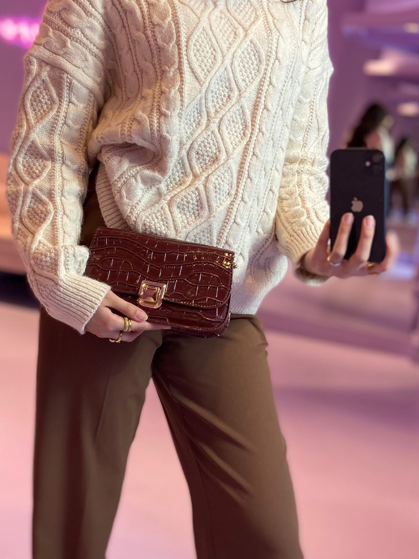Cora Croco Brown Schoudertas