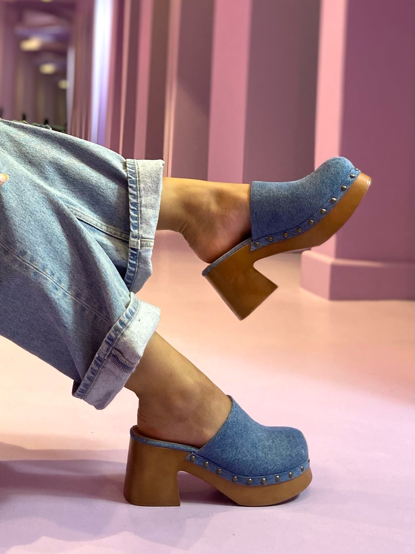 Denim Platform Clogs