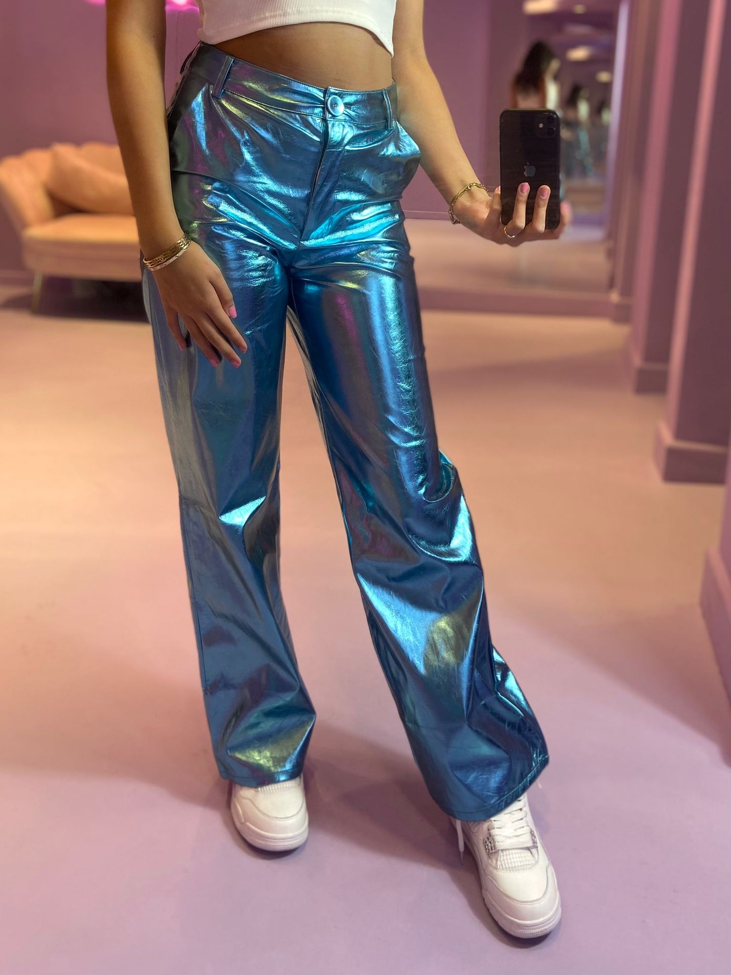 Metallic Broek Sky Blue