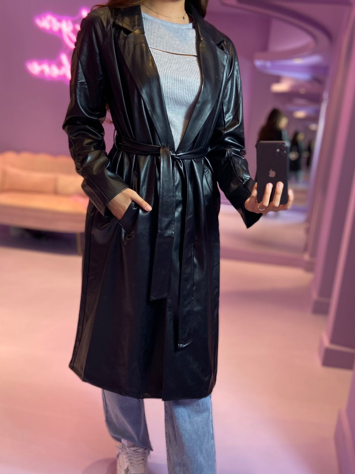 Leahter Look Trenchcoat