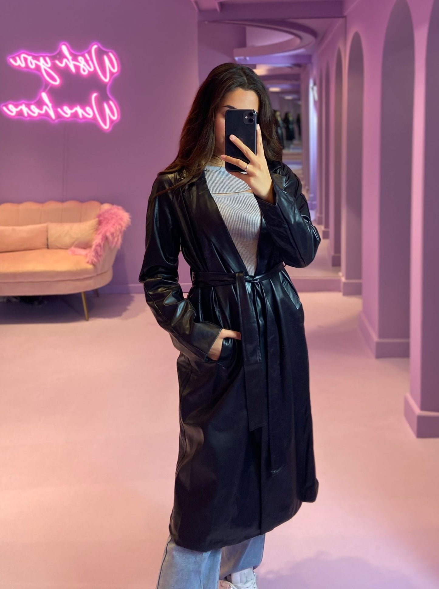 Leahter Look Trenchcoat