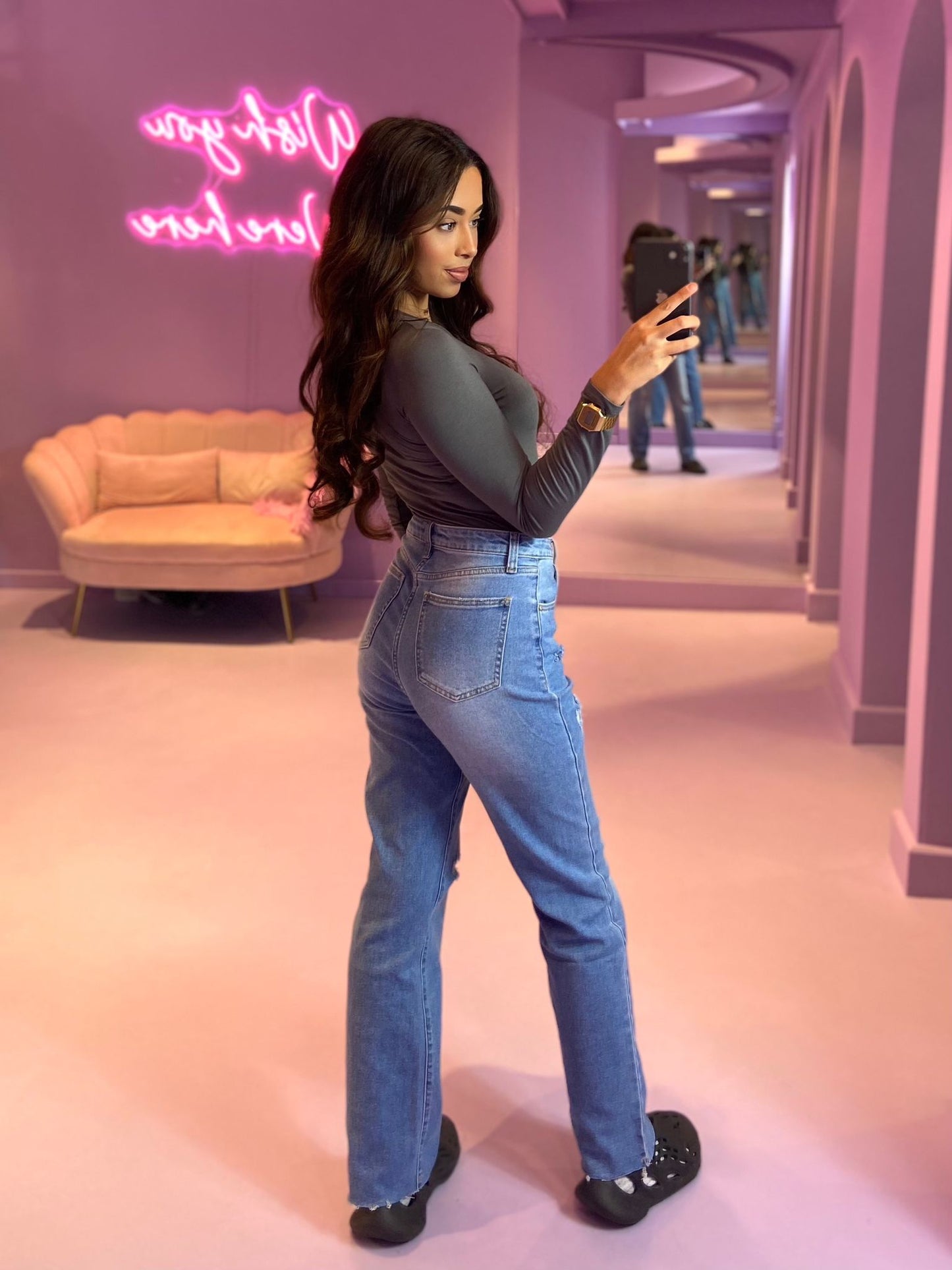 Indigo Straight Ripped Jeans