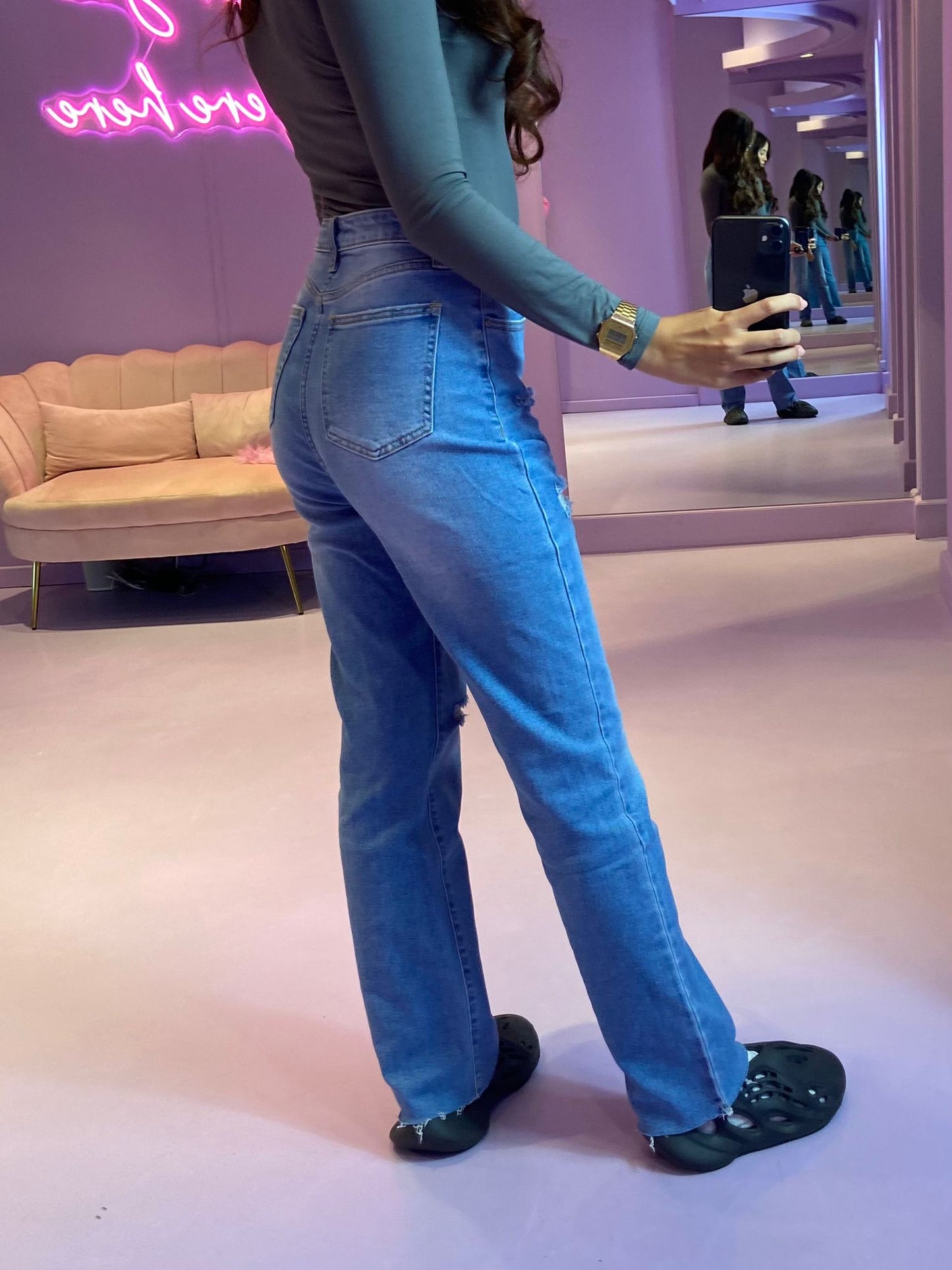 Indigo Straight Ripped Jeans