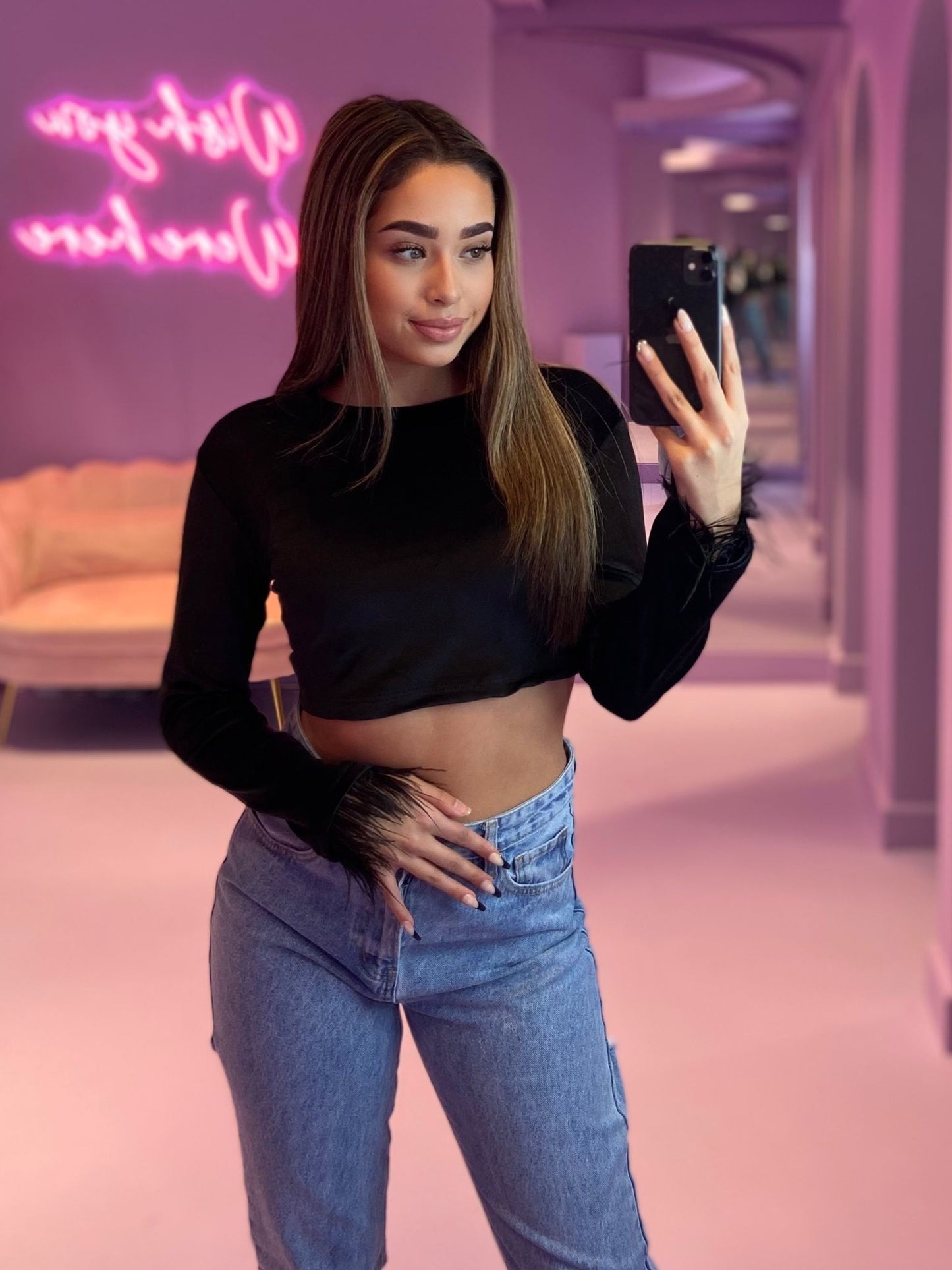 Feather Croptop Black