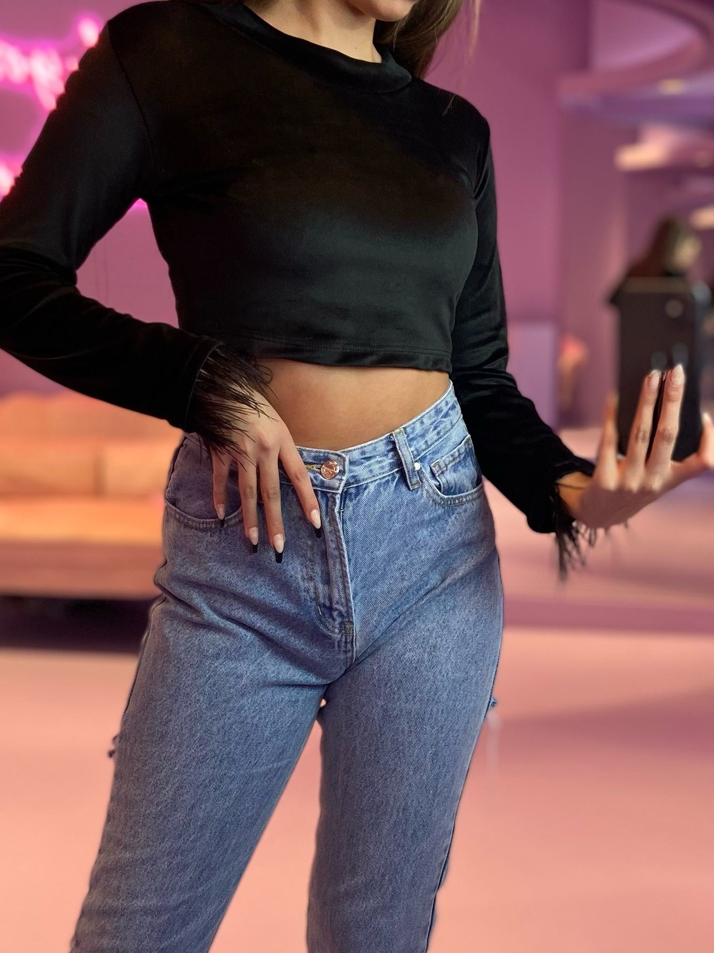 Feather Croptop Black