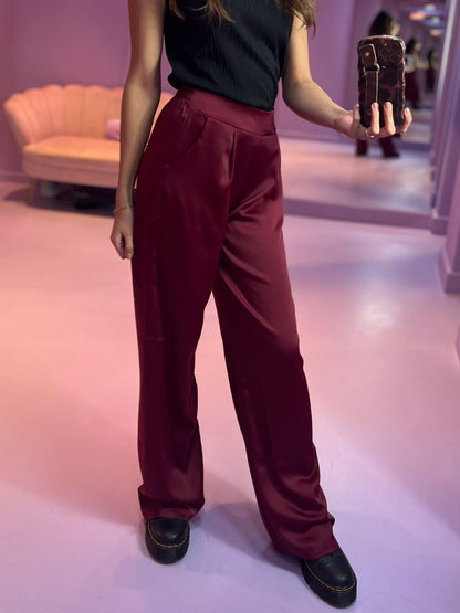 Merlot Chic Satin Pantalon