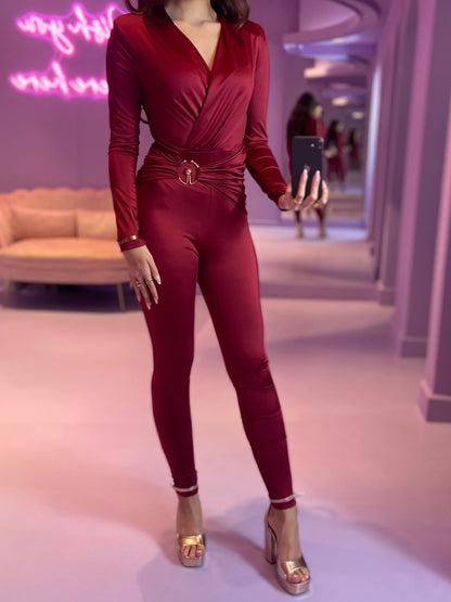 Isabella Metallic Jumpsuit Red