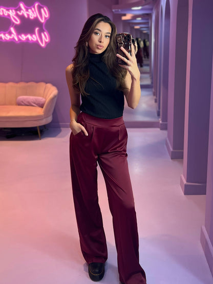 Merlot Chic Satin Pantalon